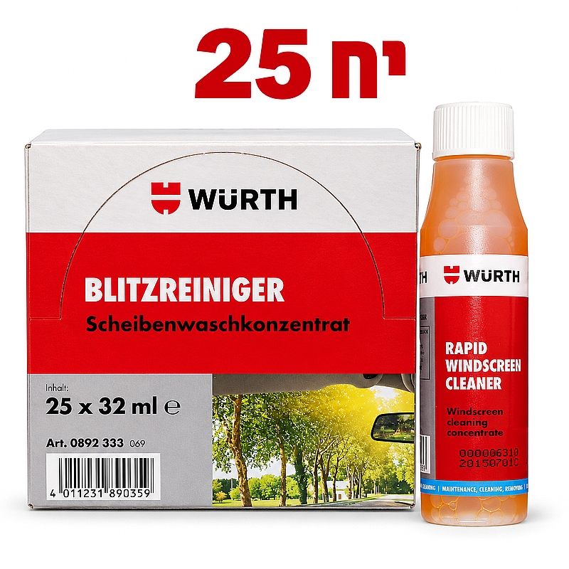 נוזל תוסף שמשות מרוכז וירט 32 מל קרטון 25 יח WURTH